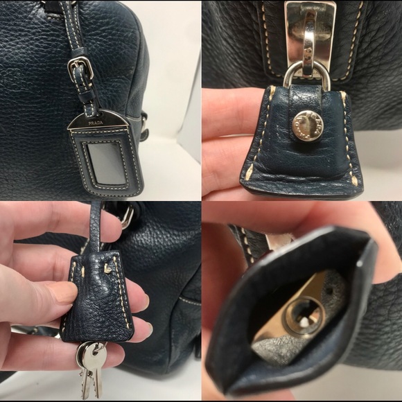 Prada Blue Vitello Daino Embossed Leather Satchel - Picture 4 of 8